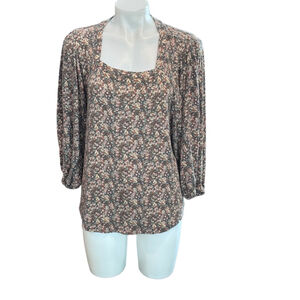 Women's Lauren Conrad Floral Square Neck Top L Brown Pink